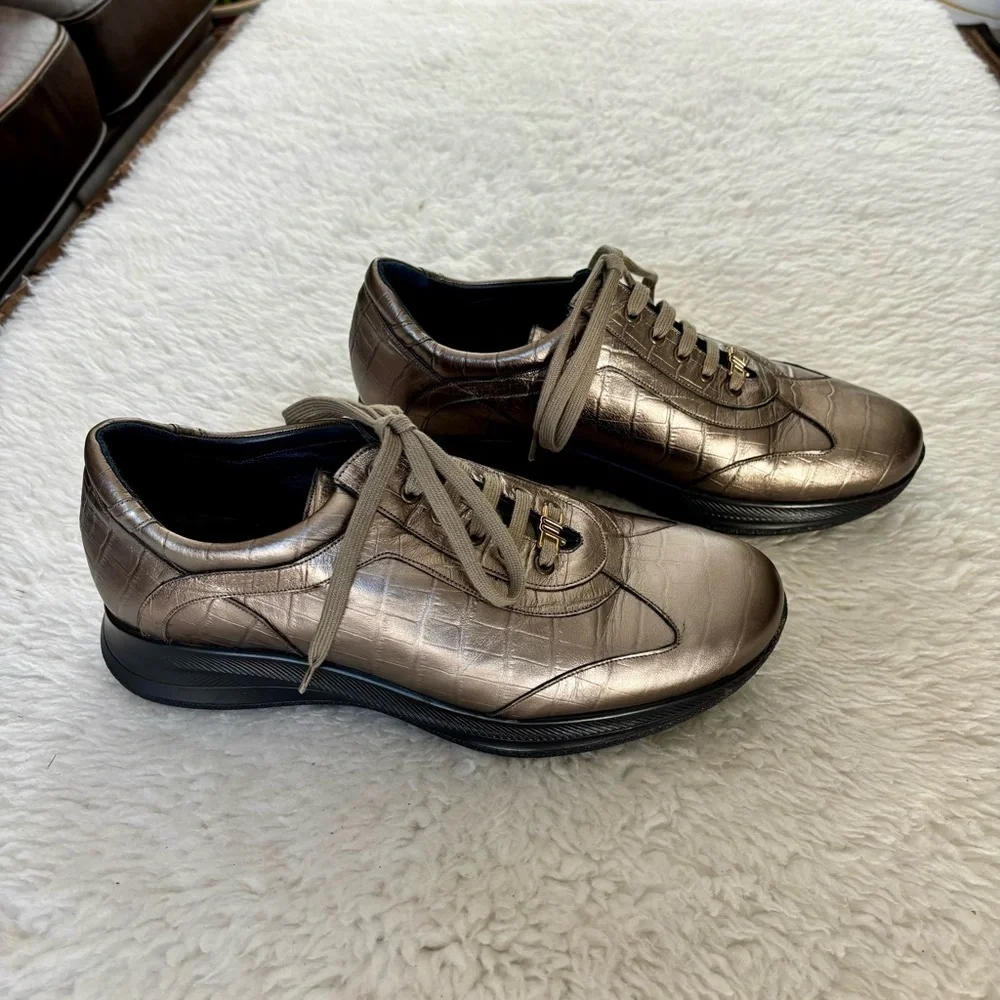 Maseratti Metallic Olive Leather Sneakers size 9.5